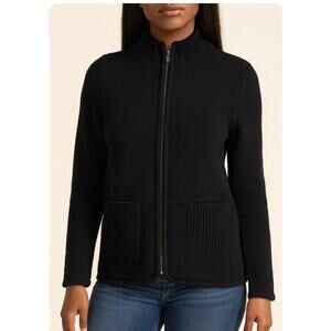 Tally-Ho black wool full zip up sweater front pockets 100% wool black knit SZ SM